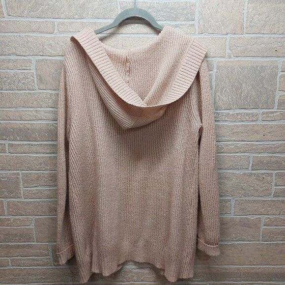 Mudd Women's Medium Light Pink Long Cardigan Duster Hooded Sweater Y2K - Picture 5 of 5